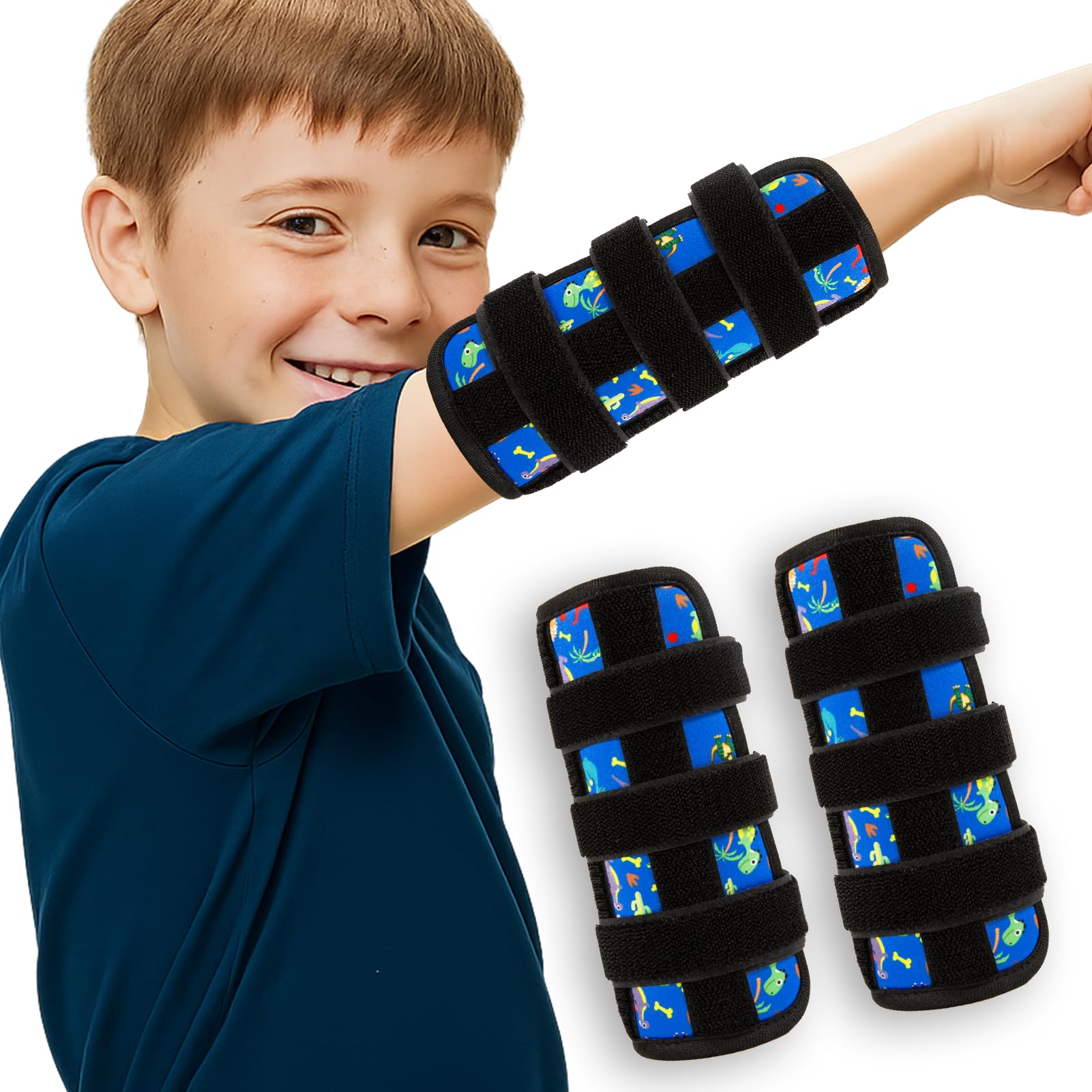 2 Stück Daumenlutschstopper Für Daumenlutschen Abgewöhnen Und Fingernägel Kauen Stoppen, Mit Klettverschluss Befestigbarer, Verstellbarer Daumenschut, Anti Fingernägel Kauen (Blauer Dinosaurier)