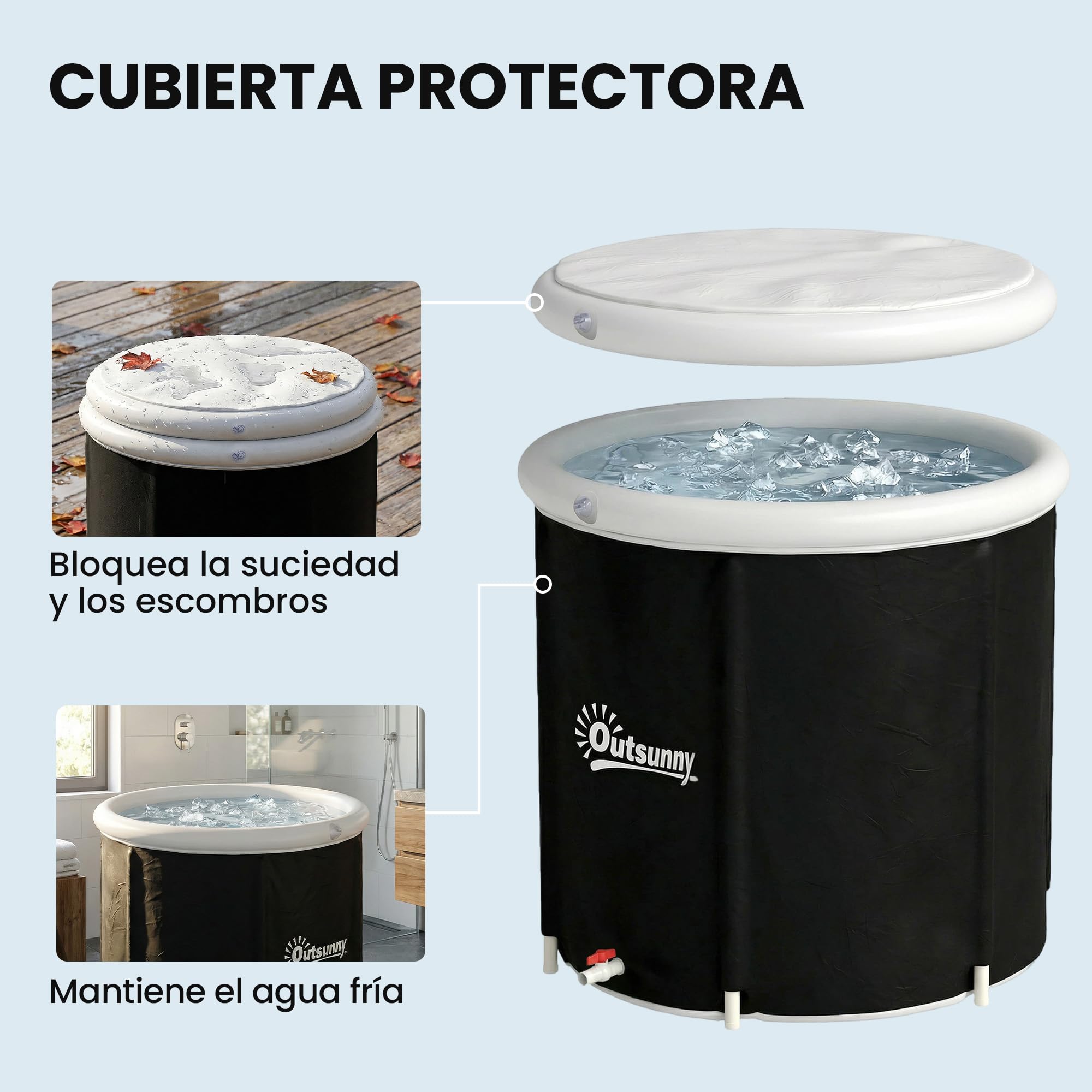 Outsunny Bañera de Hielo, 280L, Bañera Hinchable Portátil para Recuperación de Atletas en Agua Fría, con Cubierta y Bomba, Barril de Hielo de Múltiples Capas, para Interior y Exterior, Ø78x71 cm