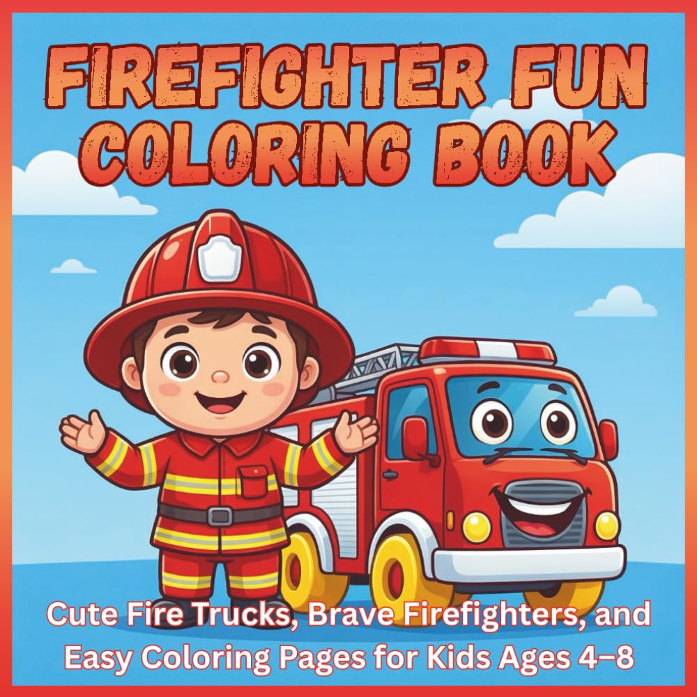 Firefighter Fun Coloring Book: Cute Fire Trucks, Brave Firefighters, and Easy Coloring Pages for Kids Ages 4–8