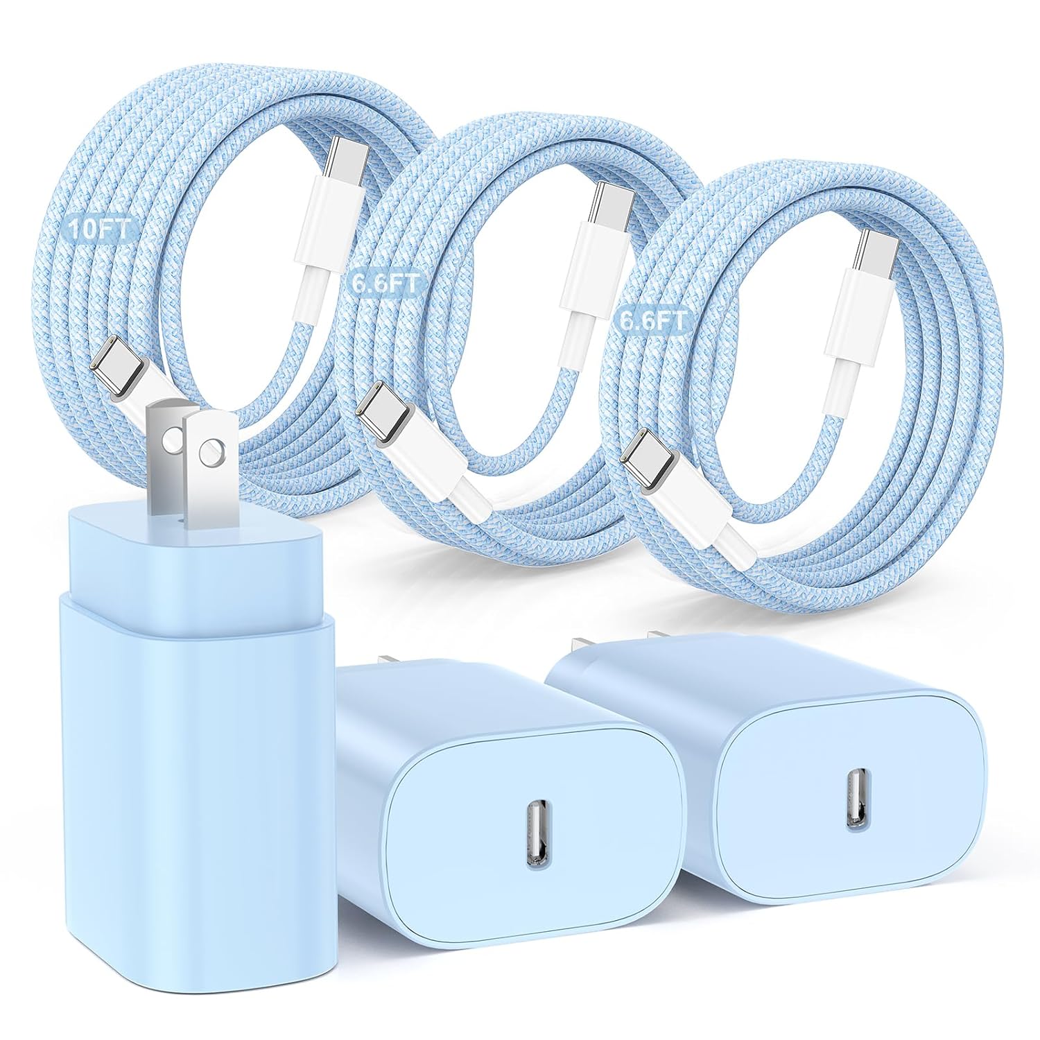 Hzevn 25W USB C Super Fast Charging Charger for Samsung Galaxy Phone, 3Pack Quick Charger Block with Braided Long USB C to C Cables (6/6/10ft) for Samsung Galaxy S25/S24/Plus/Ultra, Android/iPhone 17