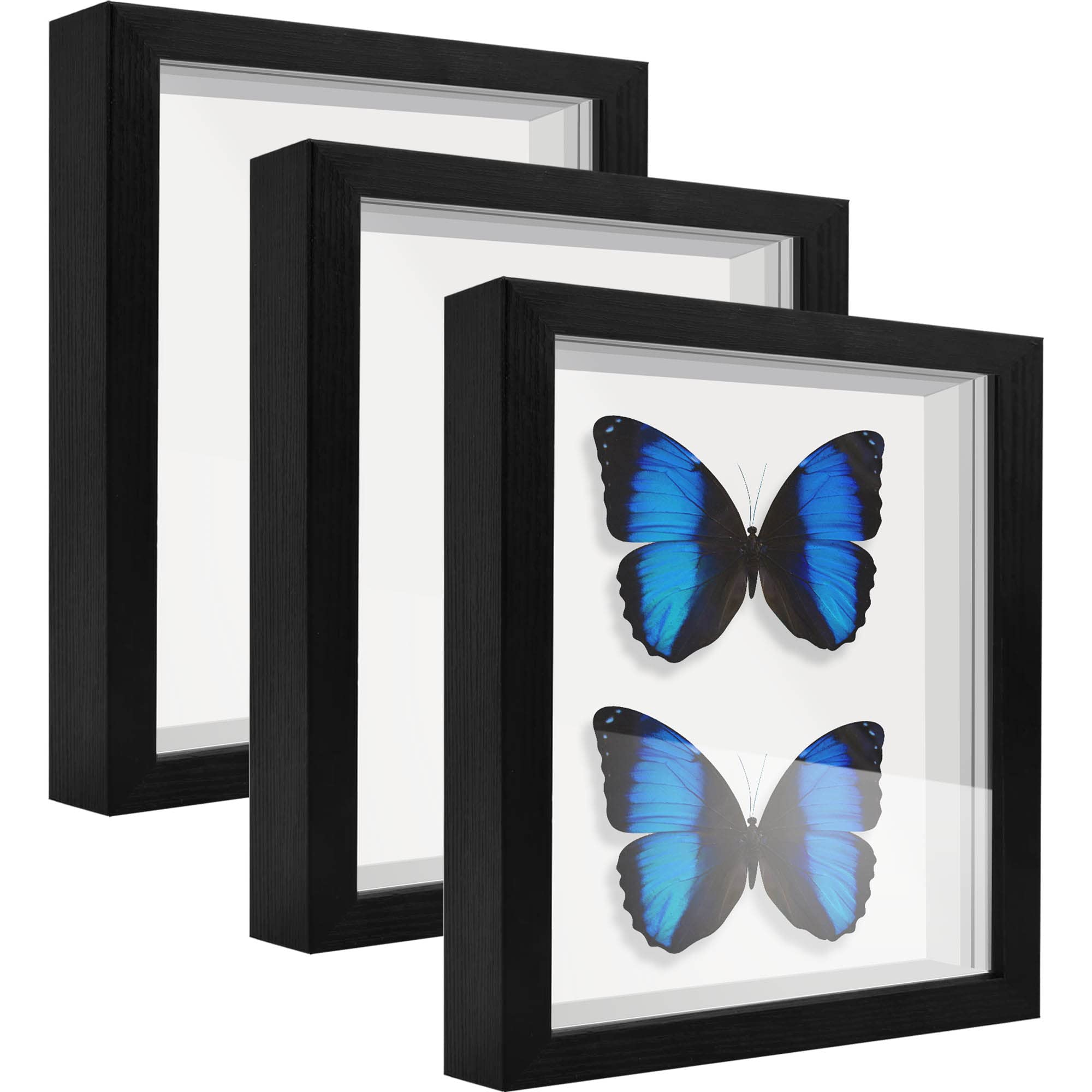 TouYinger 5x7 Shadow Box Frame Display Case with Letter Stickers, 3D Picture Frame, Display Case Box for Memorabilia, Baby Items, Wedding Memories, Crafts, Tickets and Photos (3Pcs-Black, 5x7)