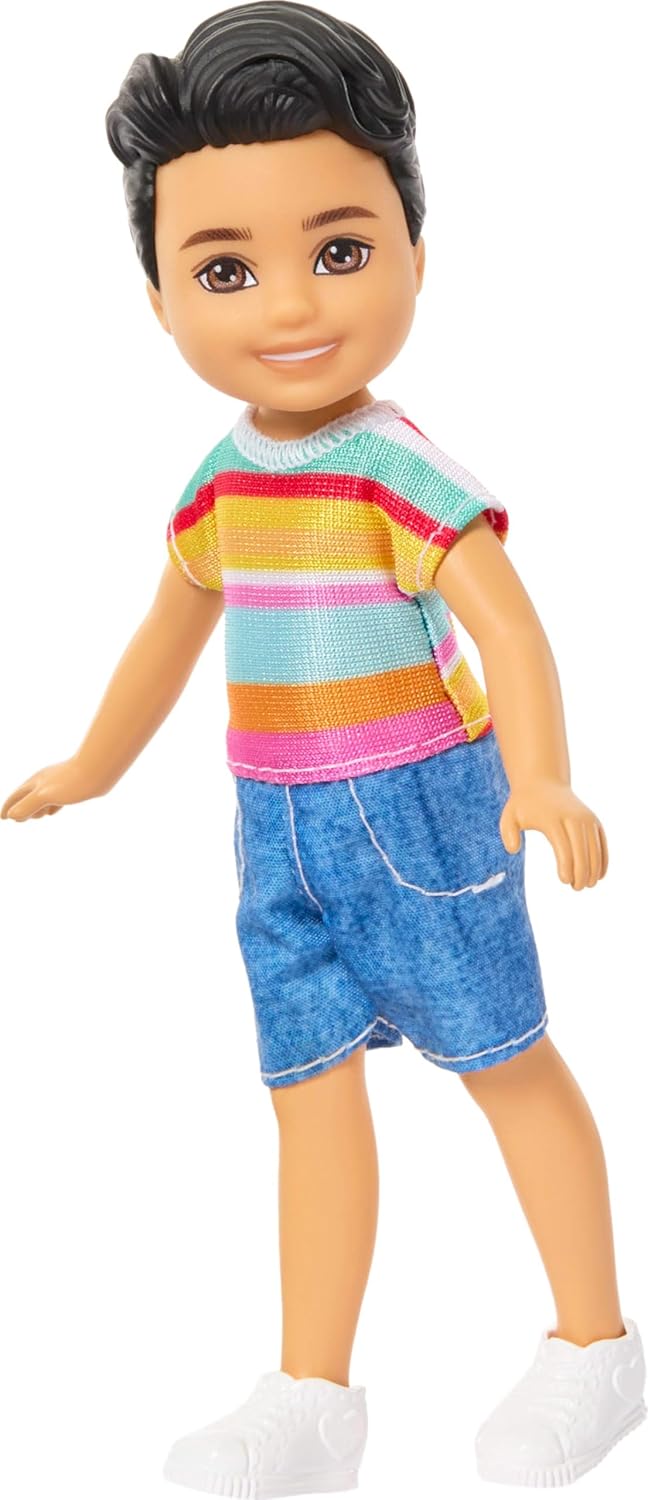 Barbie Club Chelsea Koji 6-Inch Boy Small Doll with Brunette Hair Wearing Removable Striped Shirt, Shorts & Shoes