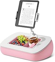 Vista 1 de Soporte de almohada para tableta para uso regazo, cuenco de aperitivos y brazo giratorio de 360°, soporte ajustable para iPad para cama, sofá y Rosa