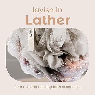 MainBasics Bath Shower Loofah Sponge Pouf Body Scrubber Exfoliator Body Wash Sponge (Set of 3, Totally Taupe)