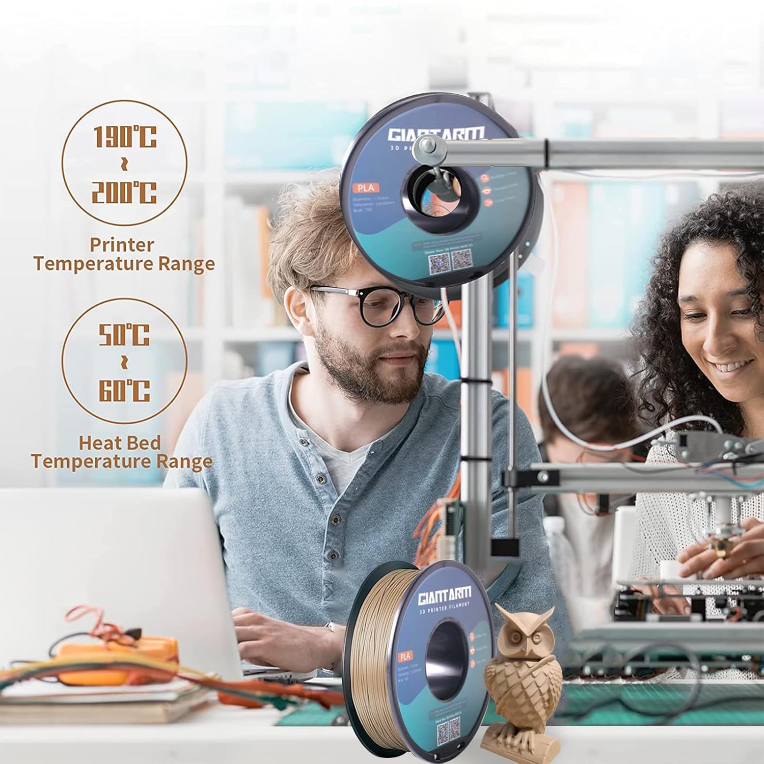 Filamento GIANTARM PLA 1,75 mm per stampante 3D 1 kg, legno