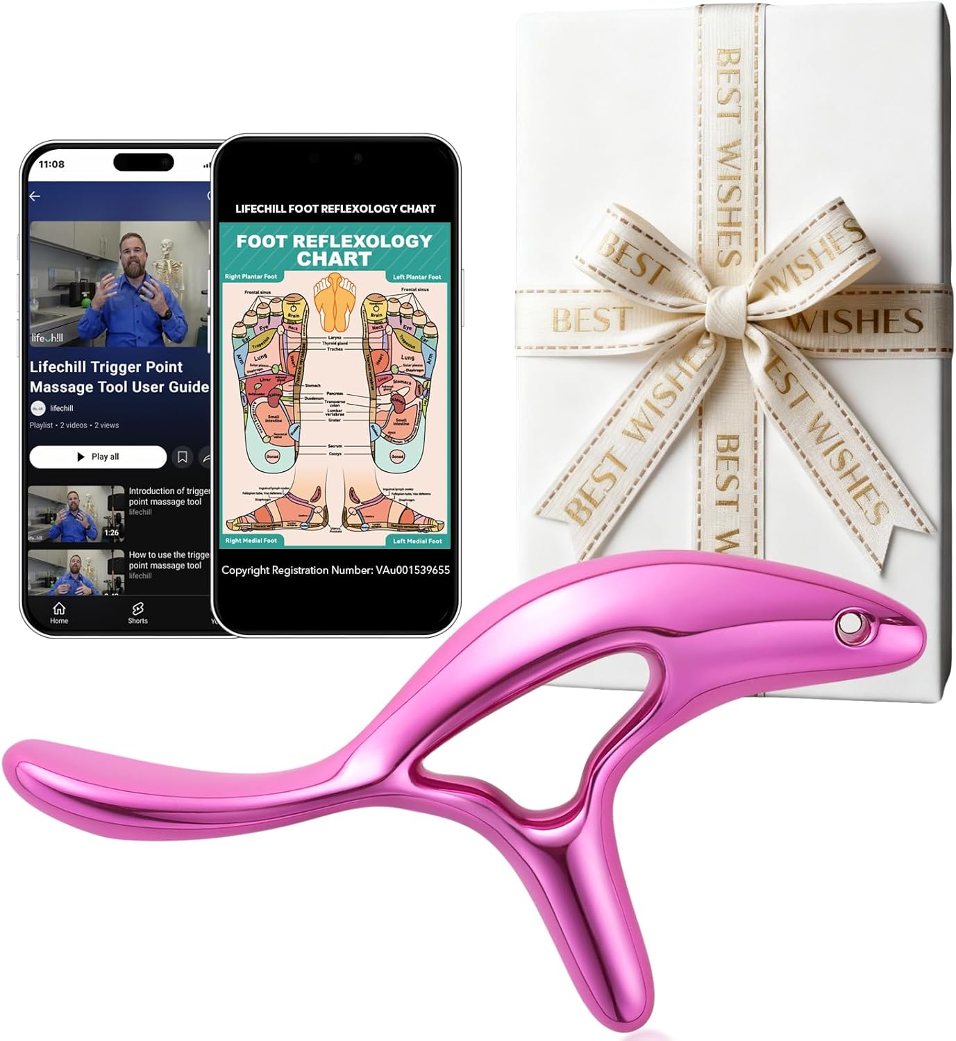 lifechill Trigger Point Massage Tool for Pain Relief Deep Tissue, Gua Sha & Muscle Scraper Tool for Full Body, Thumb Saver Acupressure Tool Relieve Muscle Knots (Rose Red)