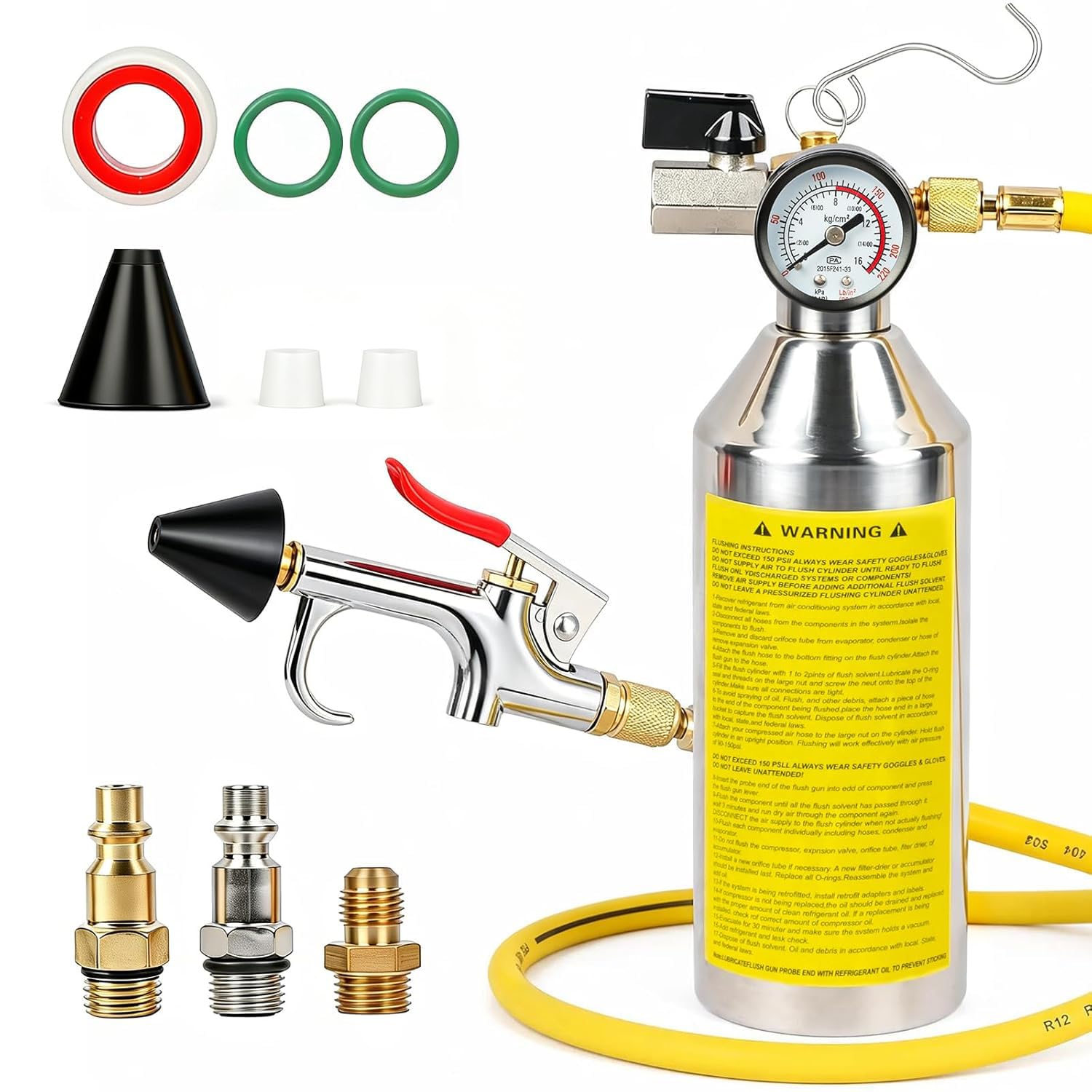 MRCARTOOL Kit di aria condizionata AC per auto, set di strumenti per aria condizionata A/C, con manometro e tubo da 1 m, HVAC Flush Kit per auto