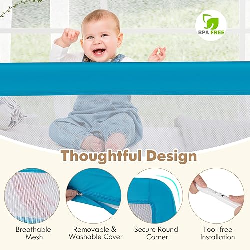 Miniatura 6 de Costzon Riel de cama para niños pequeños, 2 protectores de cama de seguridad extra largos con correas para cuna convertible, cama individual, doble,