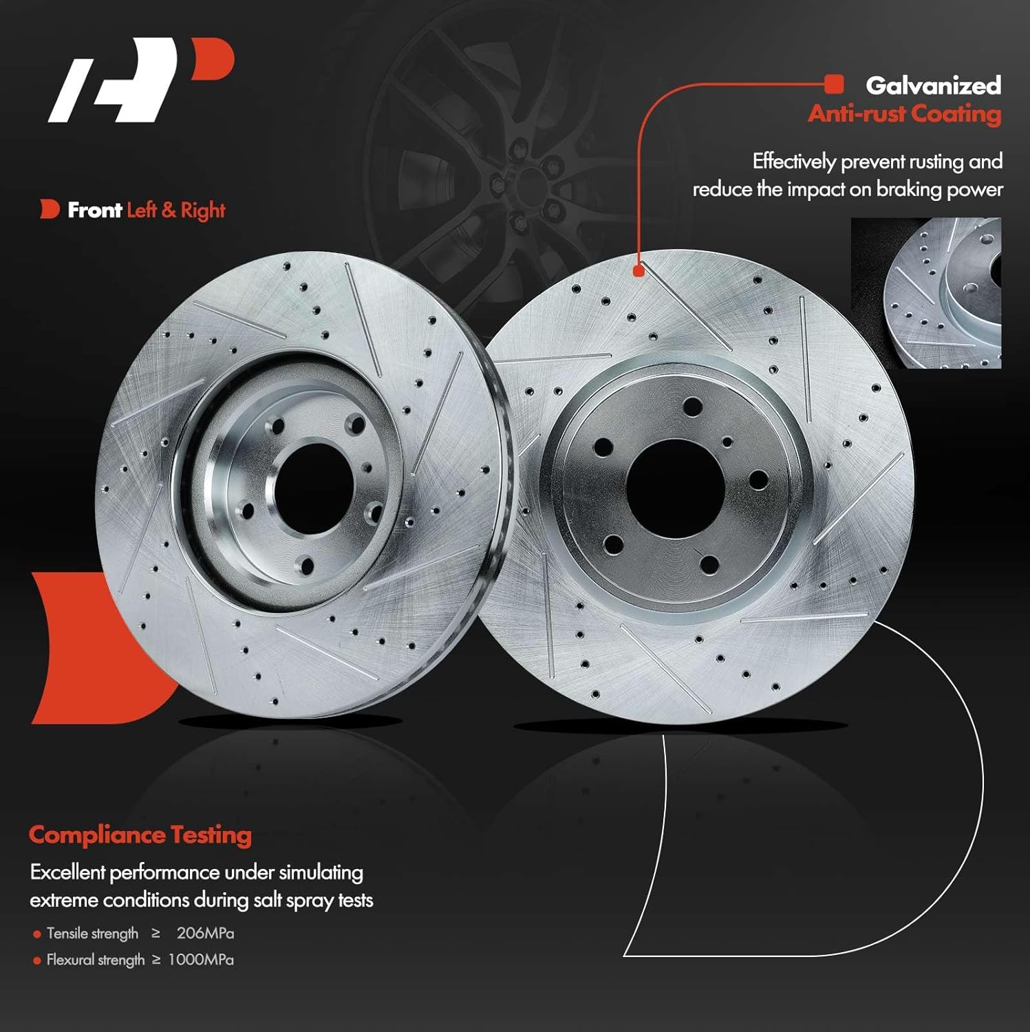 A-Premium Front and Rear Drilled and Slotted Disc Brake Rotors + Ceramic Pads Kit Compatible with Select Infiniti models - G35 2007, G37 2008-2012, 12-PC Set