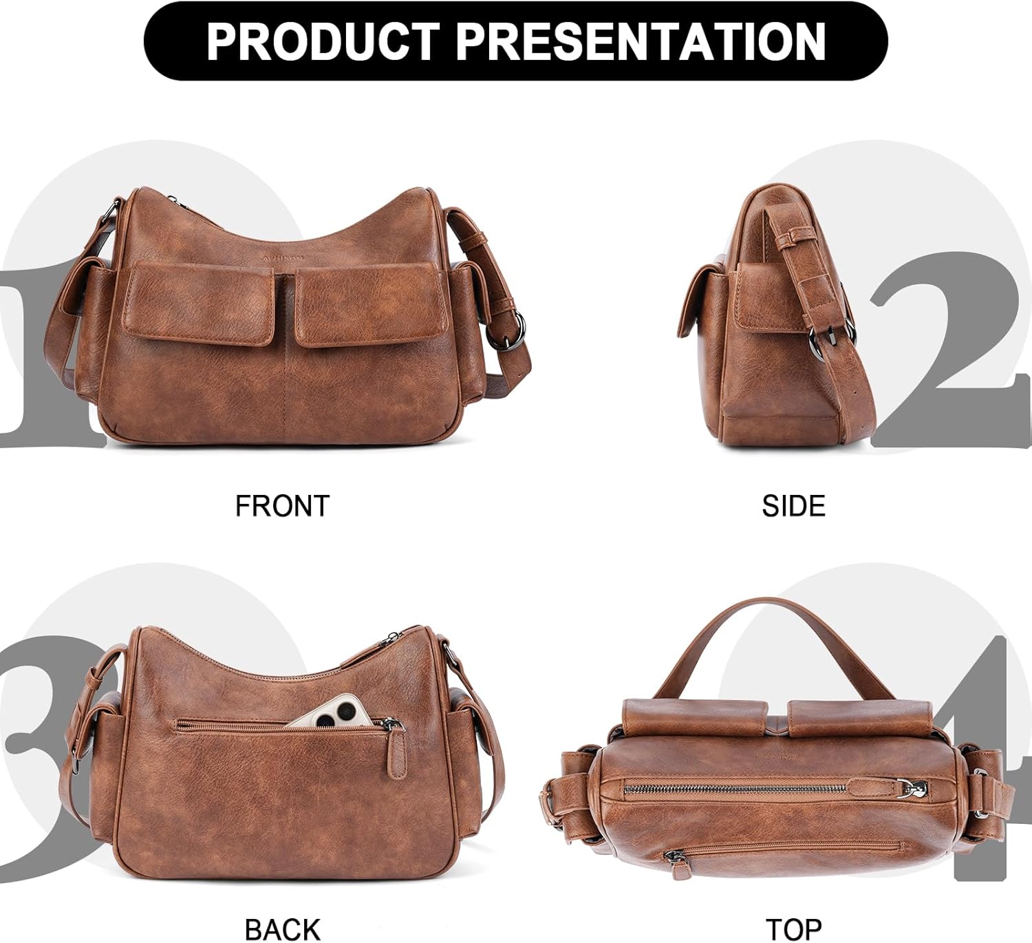 APHISON Shoulder Bag for Women, Vegan Leather Purses Bags for Ladies Trendy, Multi Pockets Handbags - Image 6