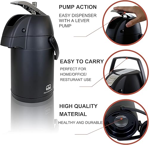 Miniatura 6 de PortableAnd Dispensador térmico de chocolate de doble pared aislado al vacío de acero inoxidable de 101 onzas con bomba de aire calor de 12 horas de