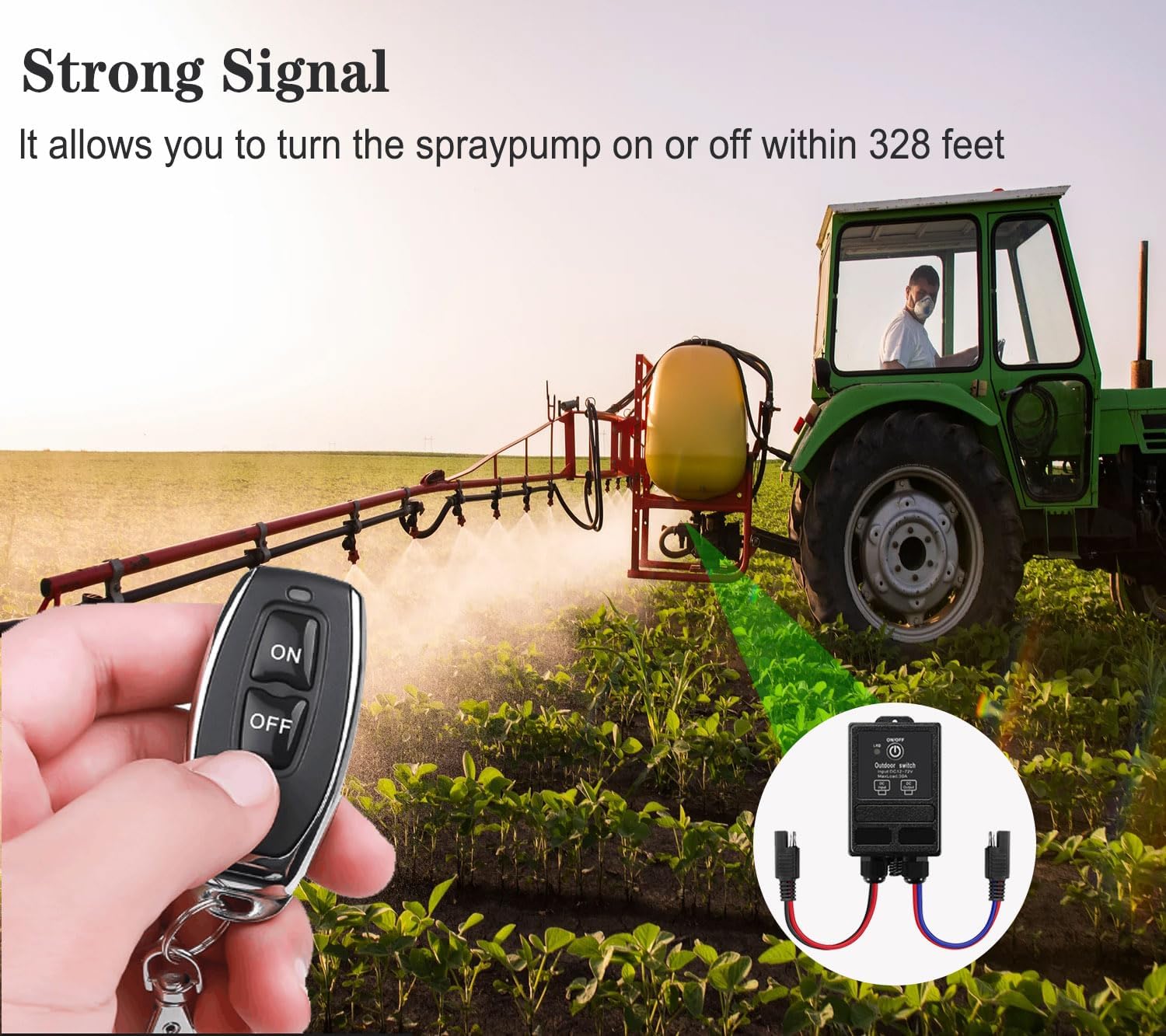 12 Volt Wireless Remote Control Switch with SAE Connector Plug 328ft Long Range Waterproof Wireless Remote Switch,DC12V-72V RF Remote Control Switches for Agricultural Sprayers,Spray Pumps