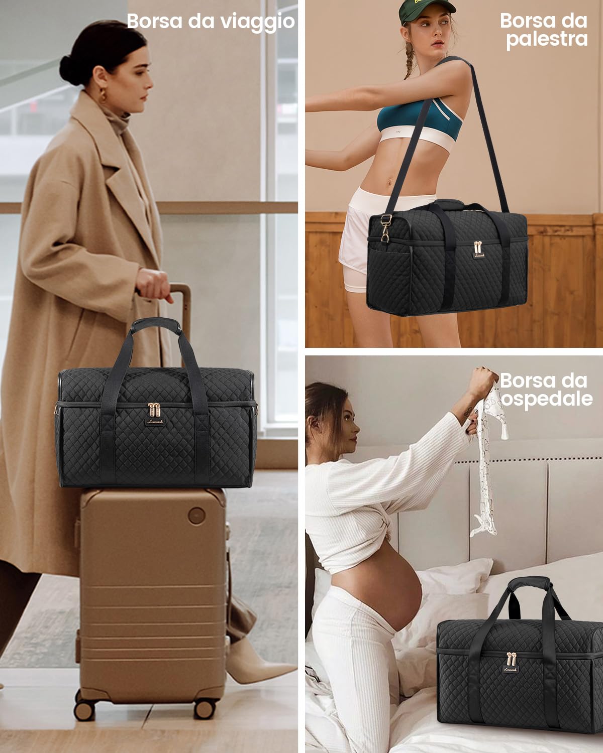 LOVEVOOK Borsone da Viaggio Donna, Grande Apertura Borsa Parto Ospedale Mamma Borsa da Viaggio Borsone Palestra, Travel Bag Duffel Bag Borse a Mano Sac Piscine Calcio