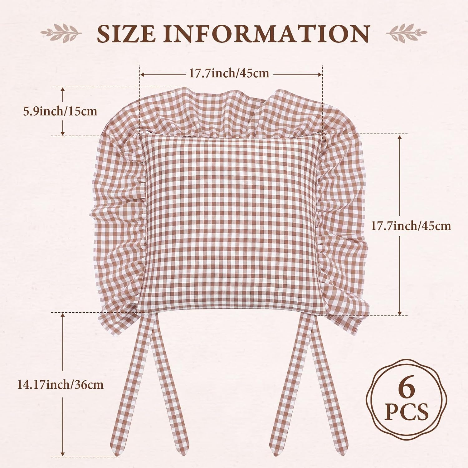 Irenare 6pcs Gingham Ruffle Chair Cushion Covers Farmhouse French Plaid