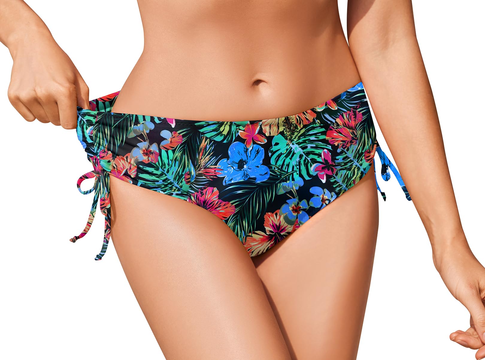 Ekouaer Damskie dół bikini boczne ściągacze strój kąpielowy dół średni stan regulowany, S-XXL