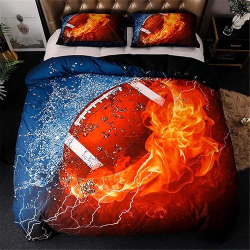 Miniatura 8 de MOZEO Juego de funda de edredón de fútbol 3D de 3 piezas (1 funda de edredón + 2 fundas de almohada) para adolescentes y niños deportivos de