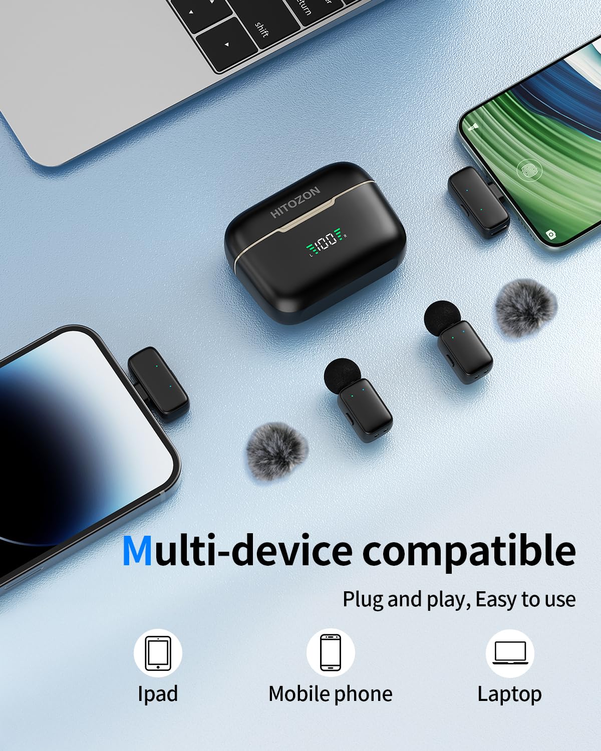 Mini Microfono Lavalier wireless per iPhone e Android, microfono a clip con cancellazione/Voice change per registrazione video,Tiktok, Youtube, Vlogging,Trasmissioni dal Vivo,Interviste