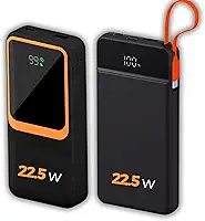 Carregador Portátil (Power Bank) 20000Mah Turbo 22.5w Carregamento Ultra Rápido PD Visor Led com 2 Saídas Compatível com Android e IOS (Preto)