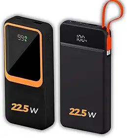 Carregador Portátil (Power Bank) 20000Mah Turbo 22.5w Carregamento Ultra Rápido PD Visor Led com 2 Saídas Compatível com Android e IOS (Preto)