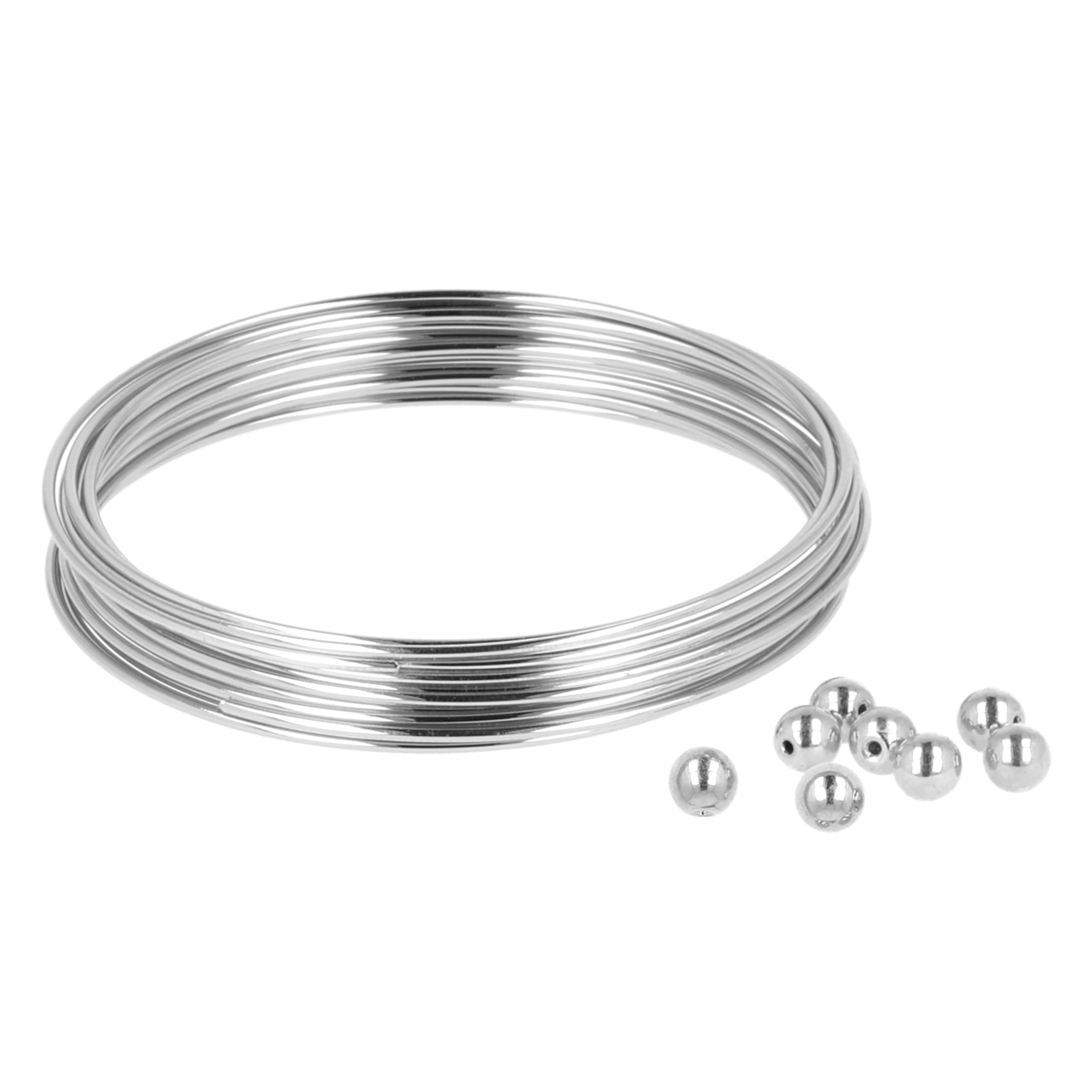 The Beadsmith Zestaw przewodu pamięciowego i zaślepek – posrebrzane, grubość 1 mm, średnica 60 mm, 12 zwojów bransoletek z 8 zaślepkami, gruby rozmiar, zestaw do produkcji biżuterii,