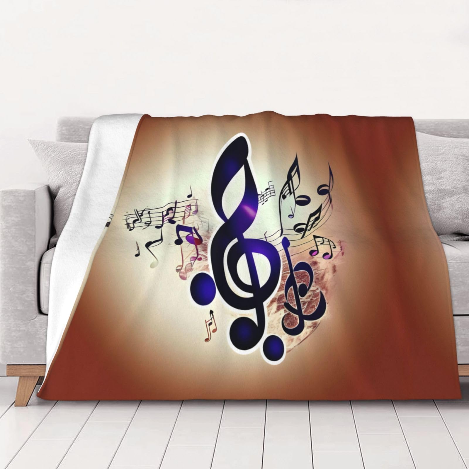 Couverture notes de musique lavable et plaid violet grand confort thermorégulateur pour lit
