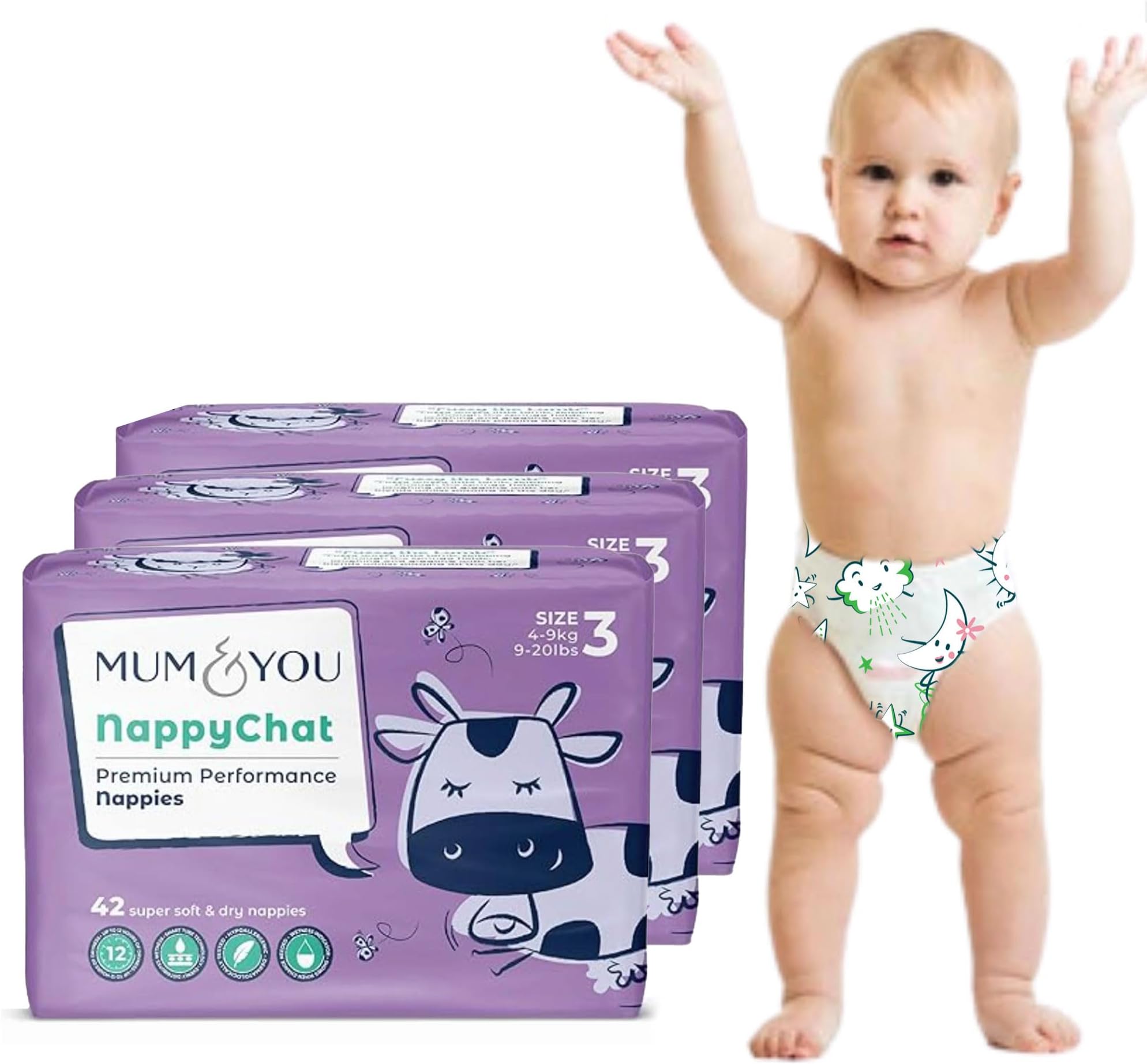 Mum & You Eco Friendly Baby Nappies, Size 3 nappies (4-9 KG), 42 Count, Dermatologically Tested nappy with 12-Hr Leak Protection with Wetness Indicator, Rash-Free baby diapers,Day & Night Time Nappies