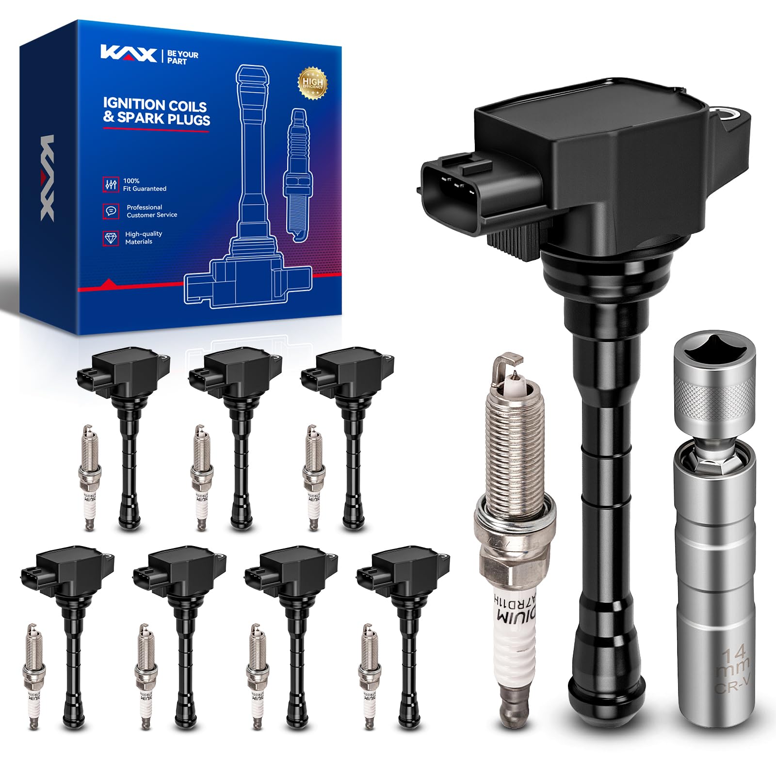 KAX 8 Ignition Coils &amp; 8 Spark Plugs Set for Nissan Rogue 2021 2.5L