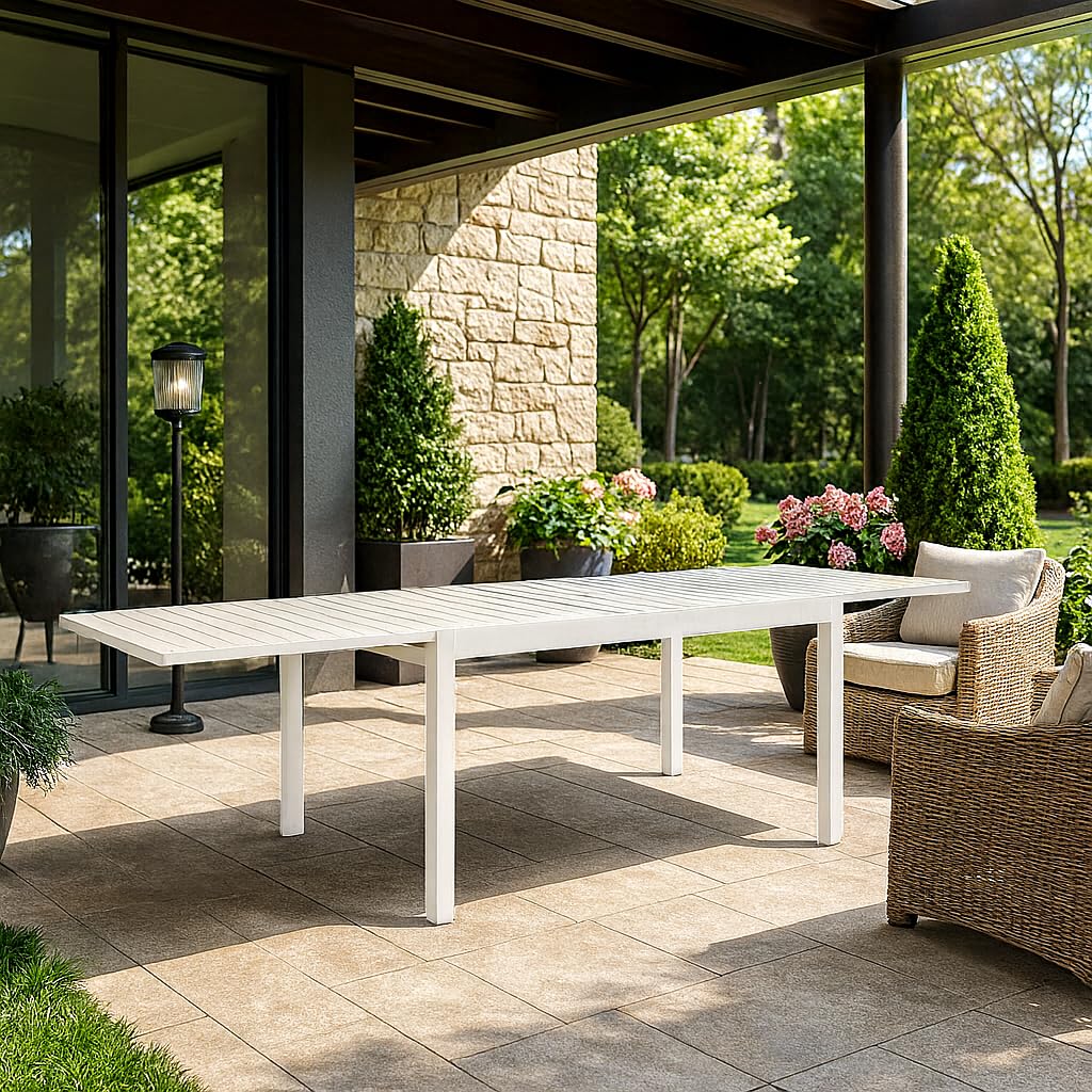 Decor Space Tavolo allungabile Porto Rico in alluminio Bianco per giardino e veranda 135/270 x 90 cm (Tavolo)