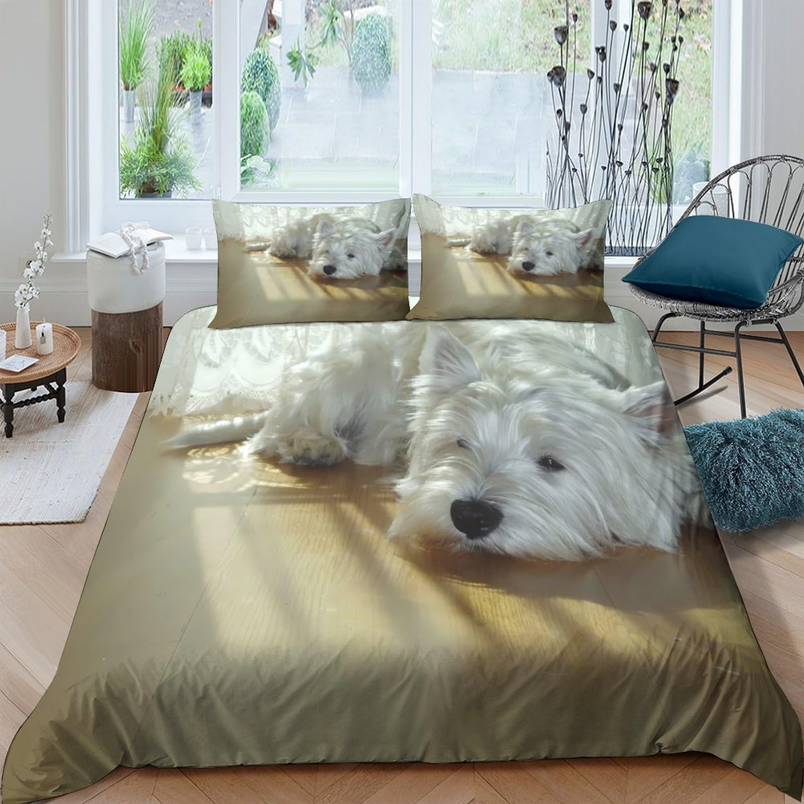 Ctjqhvkz Style-6 3D Printed White Westie Fitted Sheet Microfiber Soft Anti-Slip Dog Bed Cover For Bedroom Guest Room Decor Easy Care Single（135X200cm）