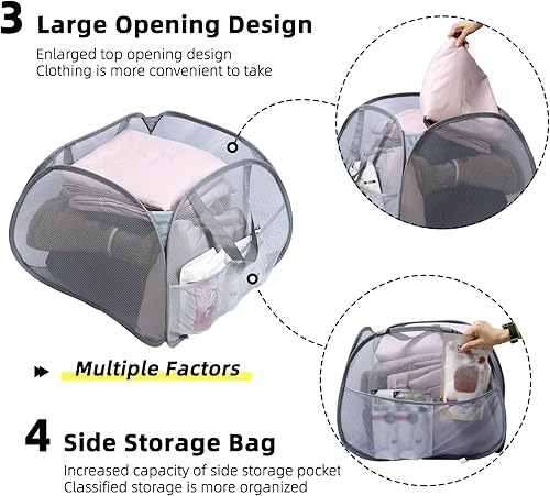 Miniatura 4 de hedonlee Cesta plegable para la ropa sucia, 90L, plegable, con asas, malla cuadrada y horizontal para ropa sucia, para lavandería, baño, habitación