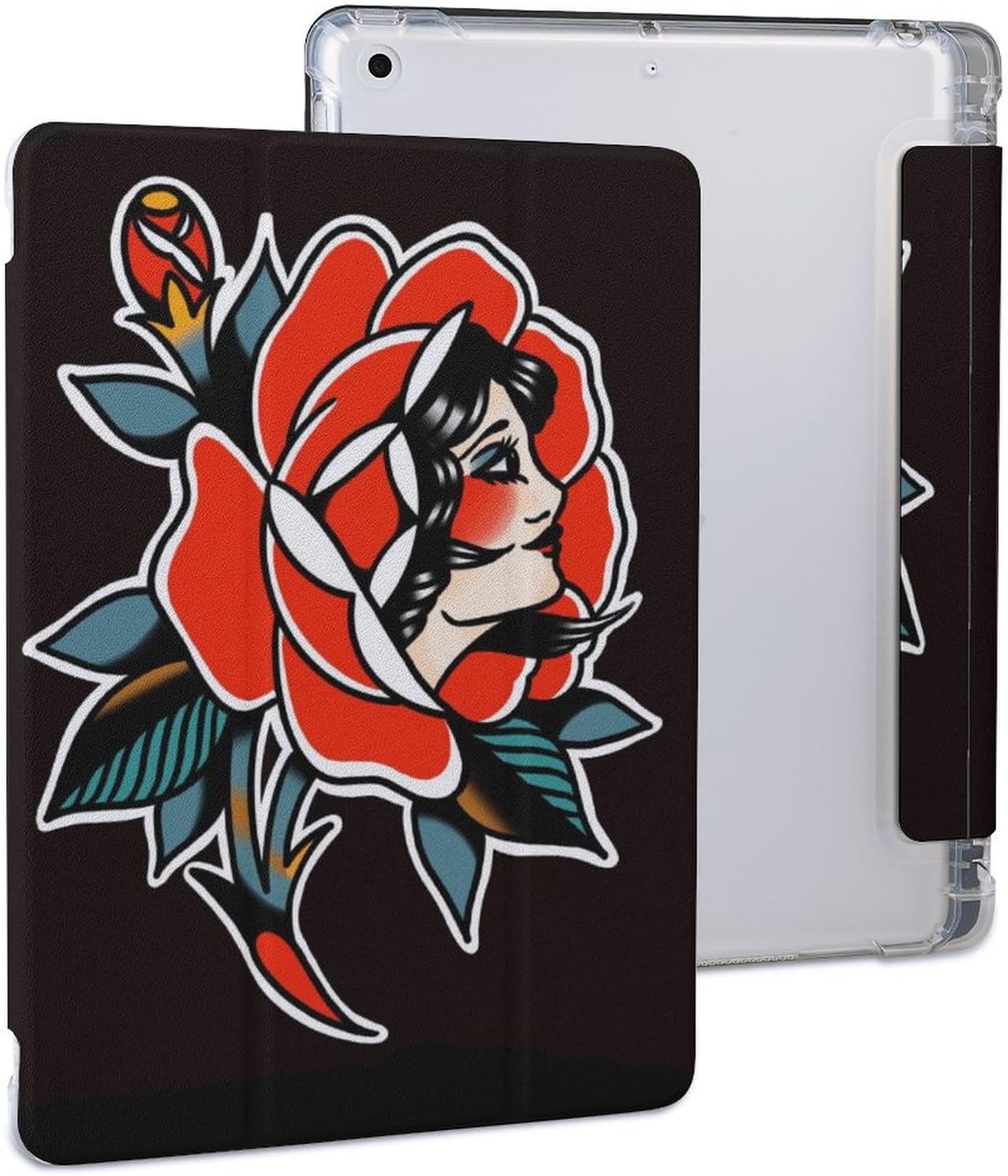 Classic Traditional Tattoo Novelty Protective Case Cover for IPad 2021/2022 Air 1/2/3/4/5 Generation with Pencil Holder