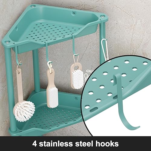 Miniatura 6 de Orimade Organizador de ducha esquinero de 3 niveles a prueba de óxido, estante de esquina de metal de plástico para baño, color azul