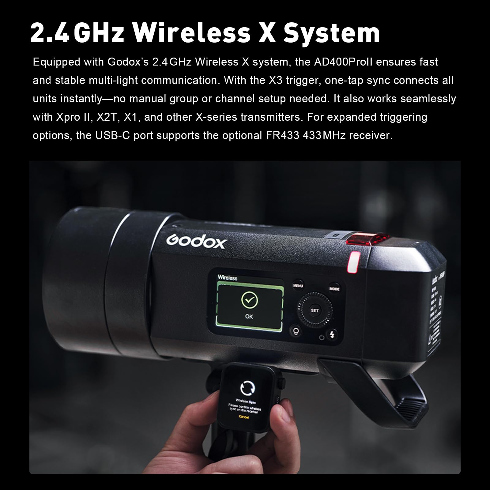 Flash Externe Godox AD400ProII 400Ws - Avec TTL, HSS, Lumière LED 30W Et Système Sans Fil 2.4G