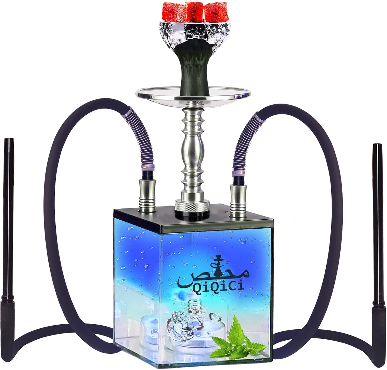 Hookah Set 2 Hose Hookahs Portable Acrylic Modern Cube