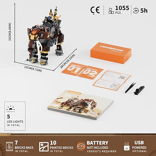 Miniatura 7 de Steampunk Steamphant Lighting Building Bricks Set - Mammoth Model Playset Collection Display kit with Minifigures 1055 Pcs for Adults & Teens &