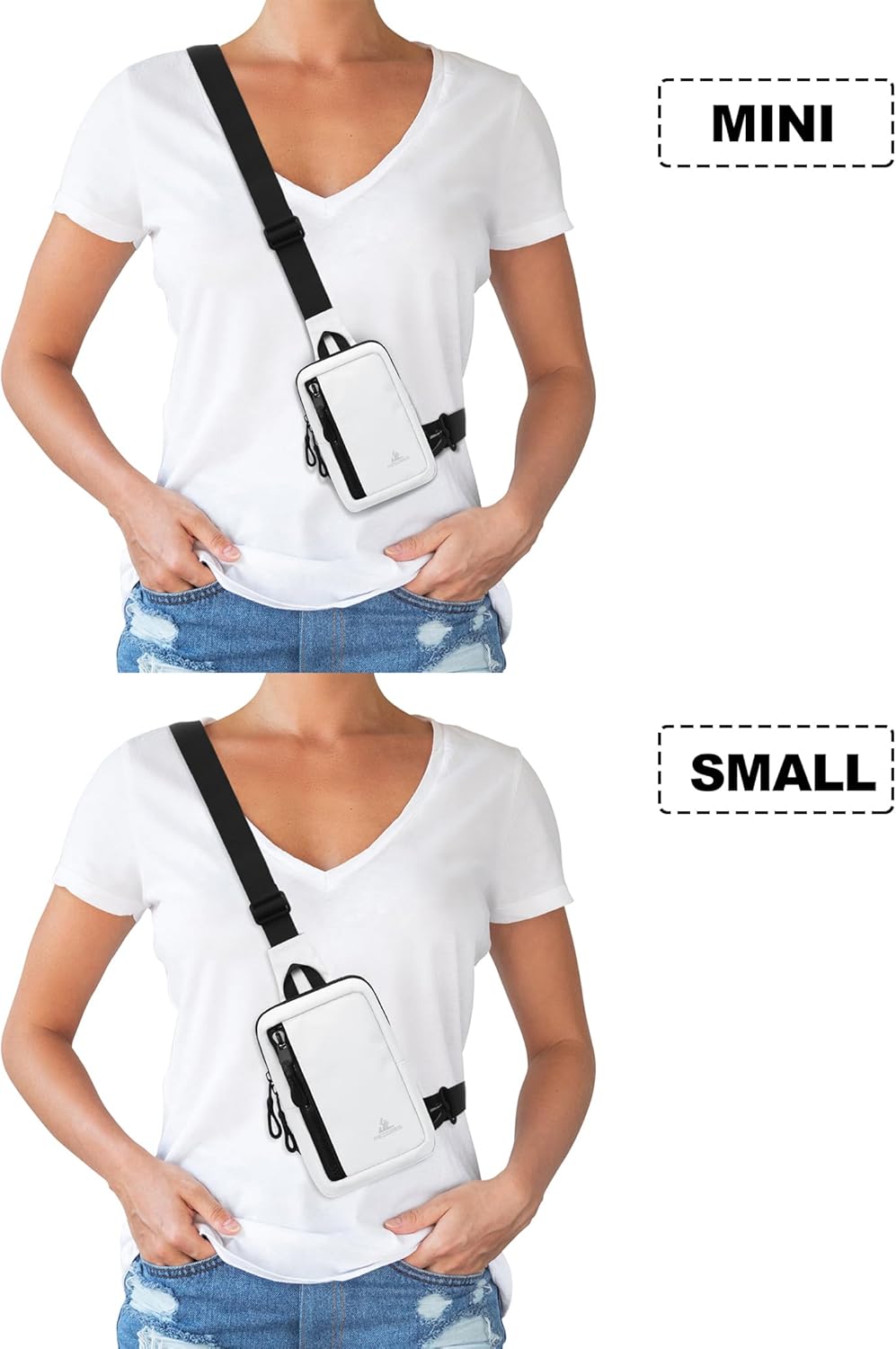 Peicees Small Crossbody Bag for Men Women Mini Sling Bag Travel Running Phone Daypack Cross Body Shoulder Bags, 2 Sizes, Small White - Image 7