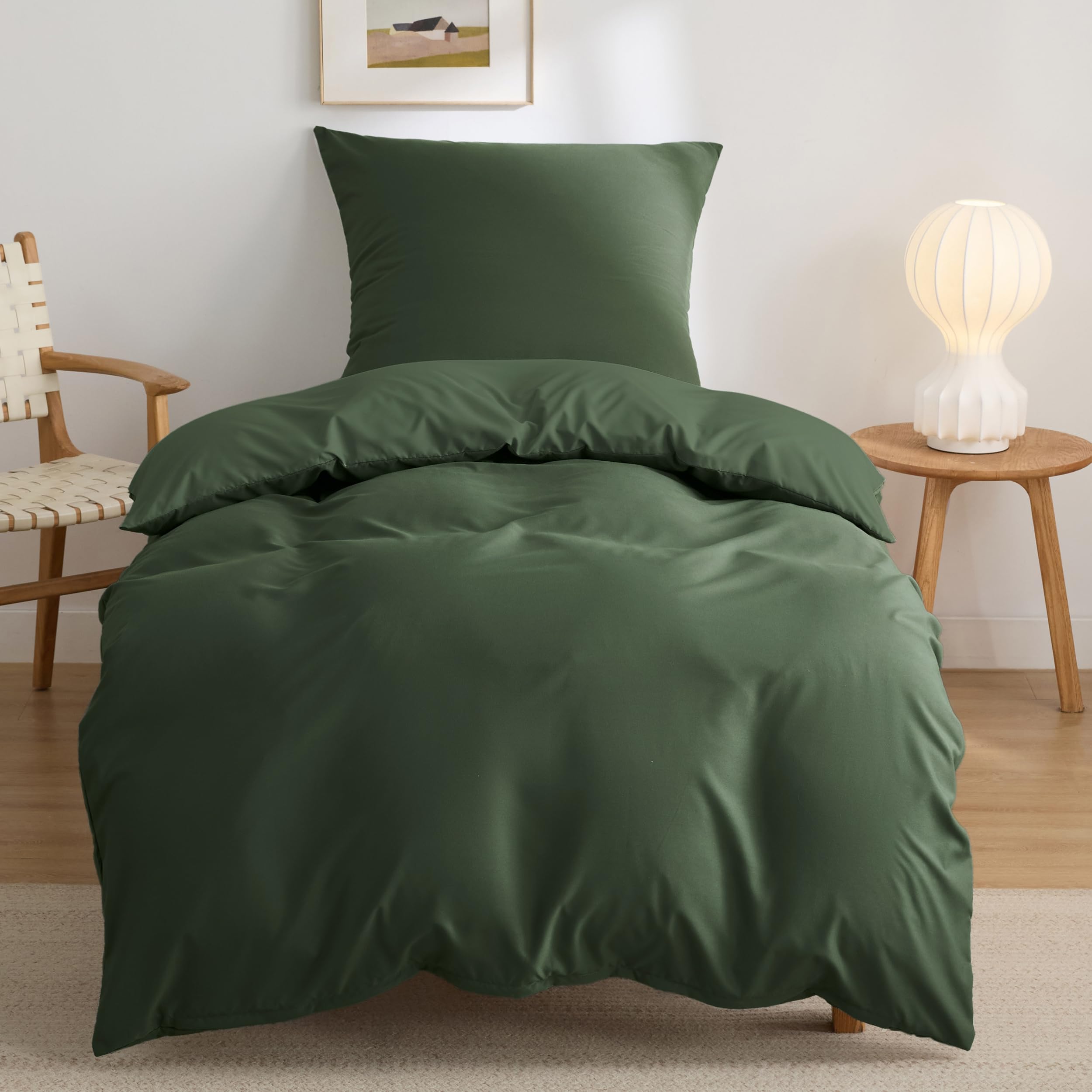 BEDSURE Bettwäsche 135x200 2teilig Grauolivgrün - 1 Bettbezug 135x200 cm + 1 Kissenbezug 80X80 cm, ÖKO-TEX Bettwäsche-Sets Grün Polyester Mikrofaser mit Reißverschluss