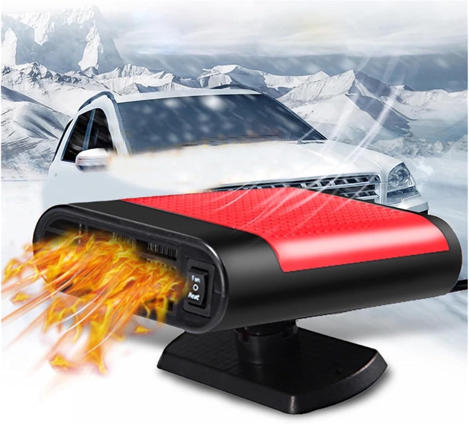12/24V Car Heater Windscreen Defroster Demister 360 Rotating Auto Windshield Defogging Defrosting Heating Fan Anti-Fog(Red-LHD)