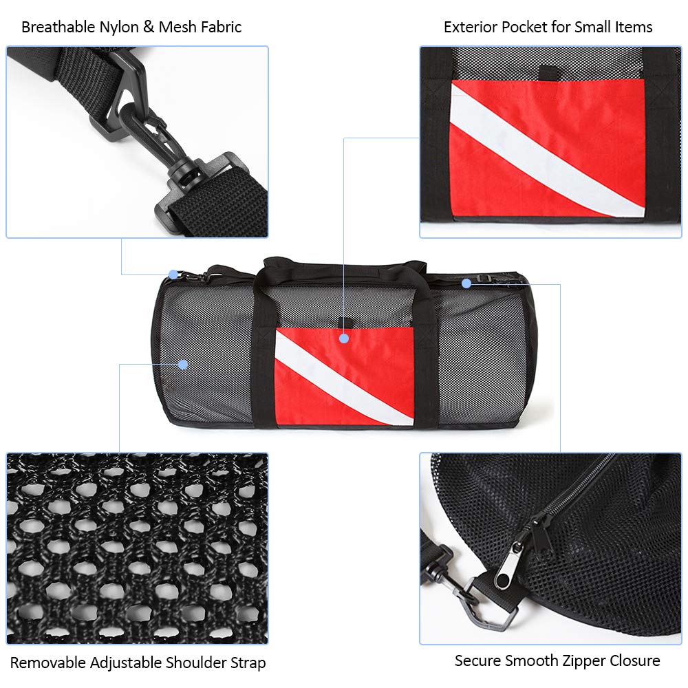 Sac Filet Plongée - Pour Masque, Palmes, Tuba, Sangle Réglable, Noir