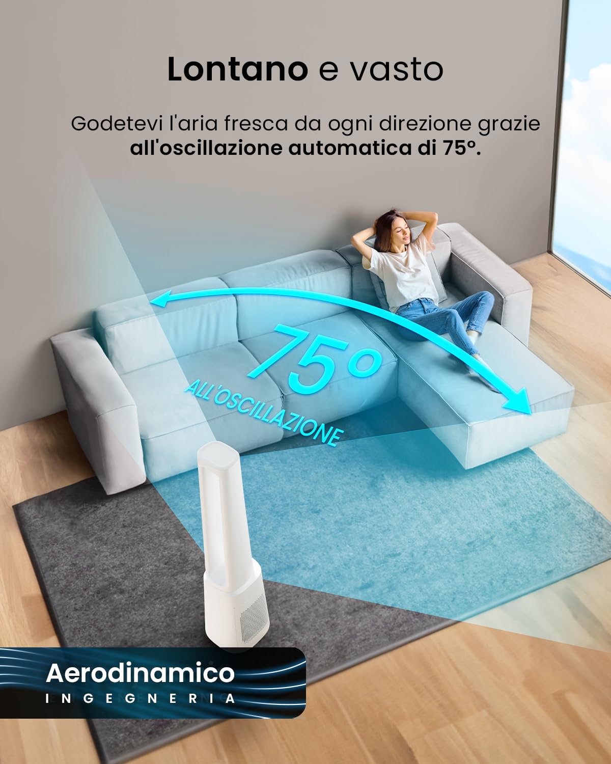 Pro Breeze OmniAir Ventilatore a Torre Senza Lama 105,6 cm con Purificatore d'Aria, Ultra Silenzioso, Telecomando, Filtro HEPA, Display LED, 10 Velocità, 5 Modalità, Oscillazione 75°