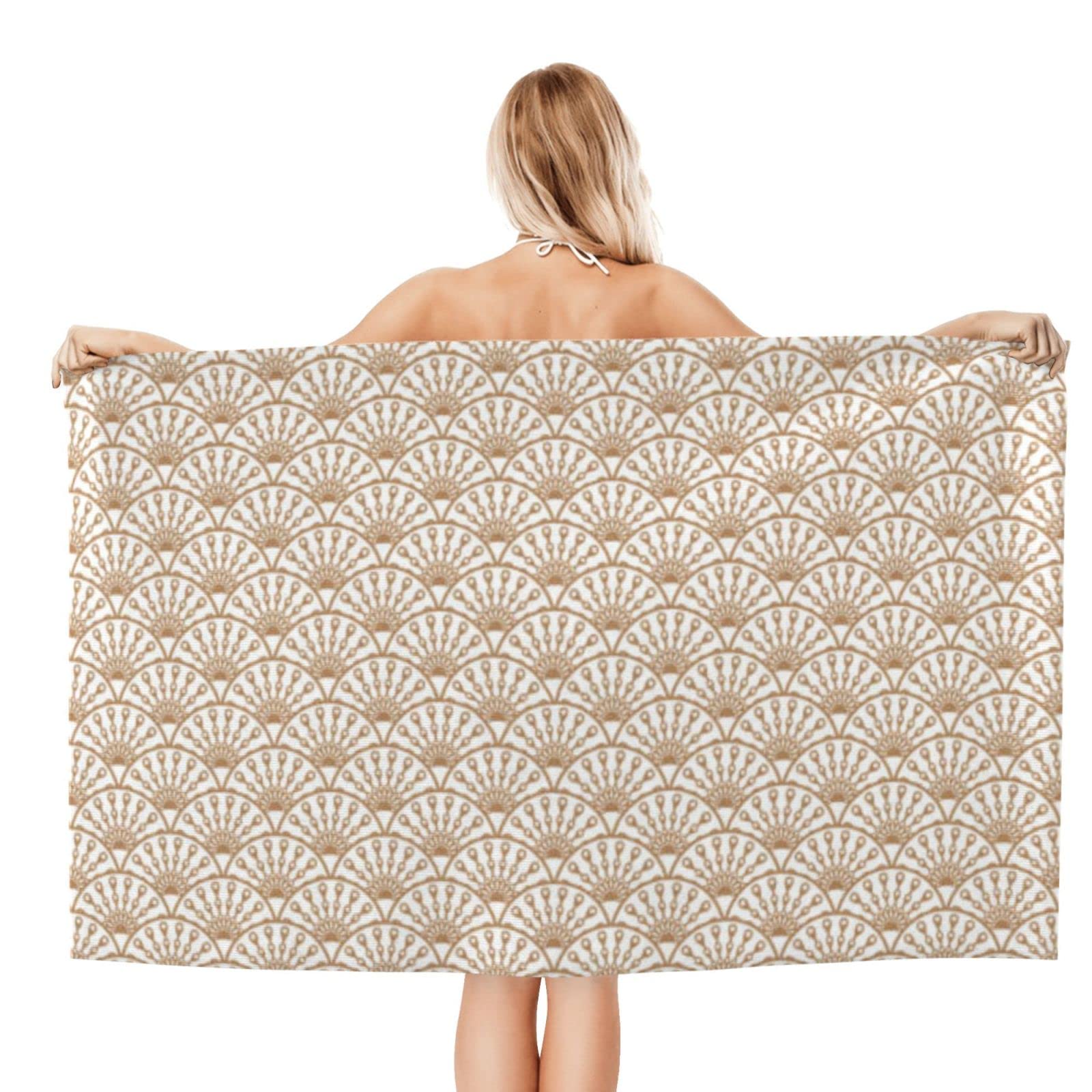 Beach Towels,Art Deco Gold Line Scale Microfiber Bath Towel Swim Towels Beach Blanket for Adults,Kids 80X130 CM