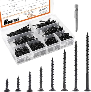 Rustark 390pcs #7 Coarse Thread Drywall Screws Assortment Kit - Black Oxide Phillips Bugle Head for Sheetrock & Wood Studs