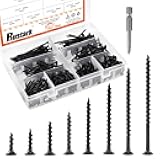 Rustark 390-Pcs #7 Coarse Thread Drywall Screw with Phillips Drive Black Oxide Finsh Bugle Head Wood Screws Assortment Kit Ideal for Drywall Sheetrock