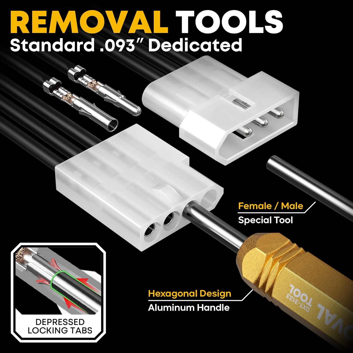 Standard .093" (5.03mm) Connector Crimping Tool Kit with Pin Extractor, 2/3/4/6/9/12 Pin Connectors, 14-22 AWG (2.36mm) Terminals, Compatible with Molex Standard .093", Crimper for Molex & TE