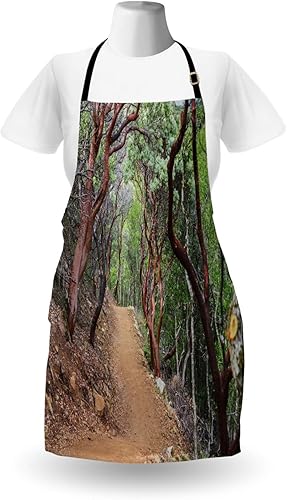 Miniatura 2 de Ambesonne Woods Apron, Landscape from Manzanita Trees View with Stony Path Road, Unisex Kitchen Bib with Adjustable Neck for Cooking Gardening,