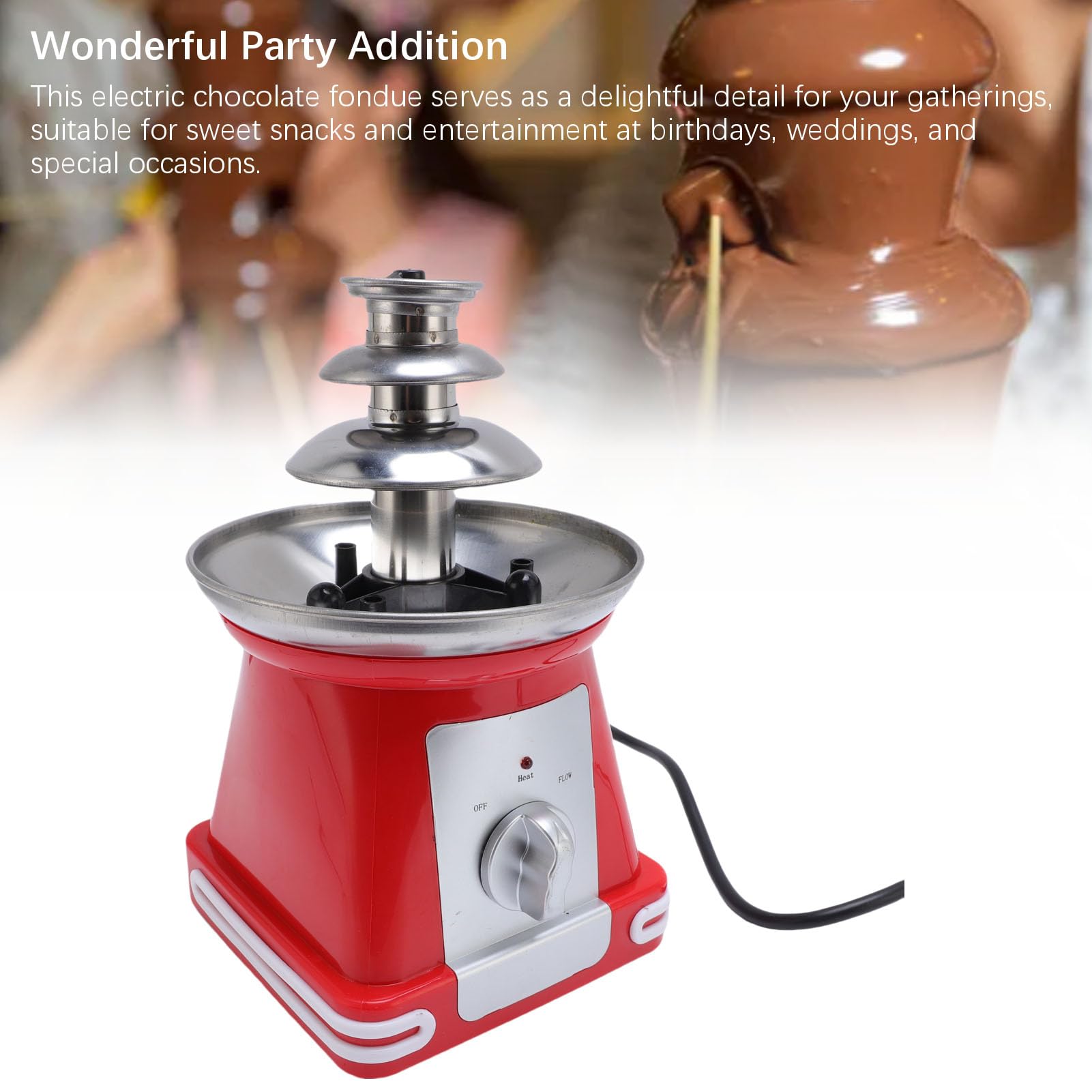 Mini Chocolate Fountain Stainless Steel Electric Fondue Machine for Party Wedding Birthday Events (24/17/16 cm)