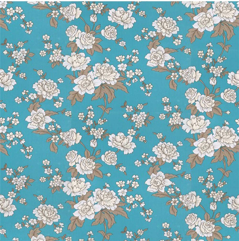 PoetryHome Self Adhesive Teal Floral Contact Paper Shelf Drawer Dresser Liner Peel and Stick Floral Wallpaper 17.7x117 Inches