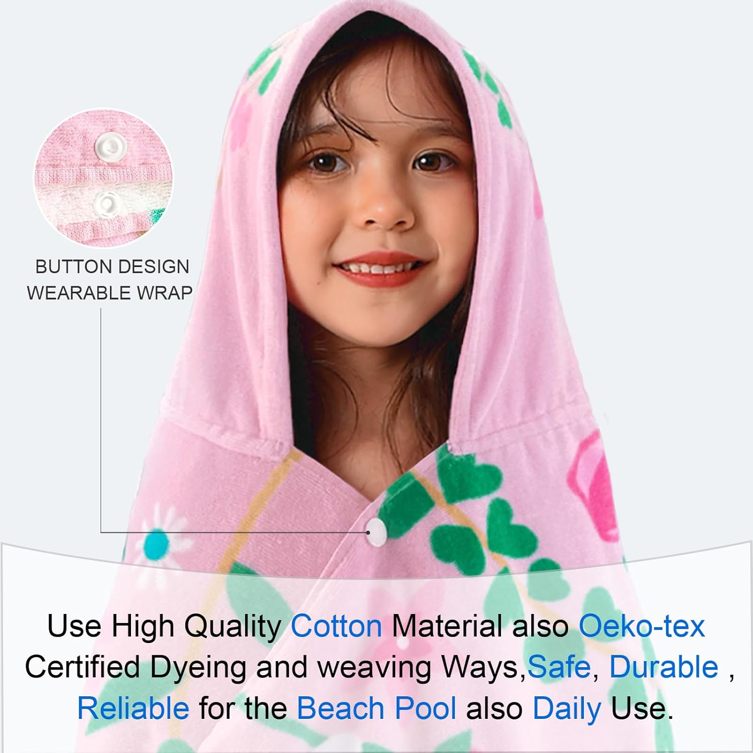 VOOVA & MOVAS Todder Beach Towel with Hood, (3-8 Years, 30''X50),Absorbent 100% Cotton Towel Wrap for Boys, Perfect for Toddler Beach, Pool, Bath, Swimming, Flower Butterfly - Image 3