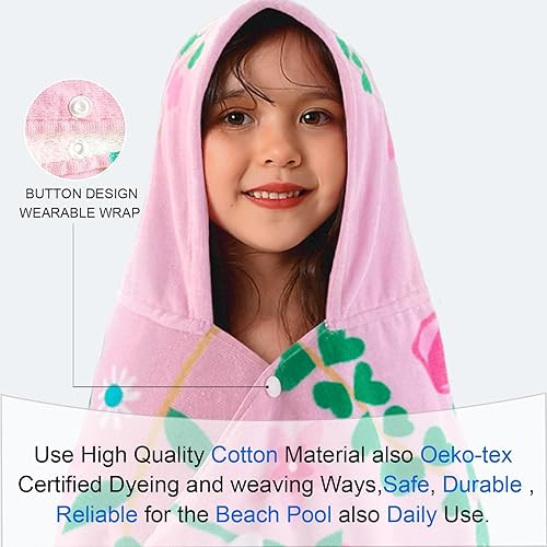 Miniatura 102 de Toalla de baño/piscina/playa con capucha, para bebés, niños y niñas de 3 a 12 años, tamaño extra grande, 30 x 50 pulgadas, algodón absorbente súper