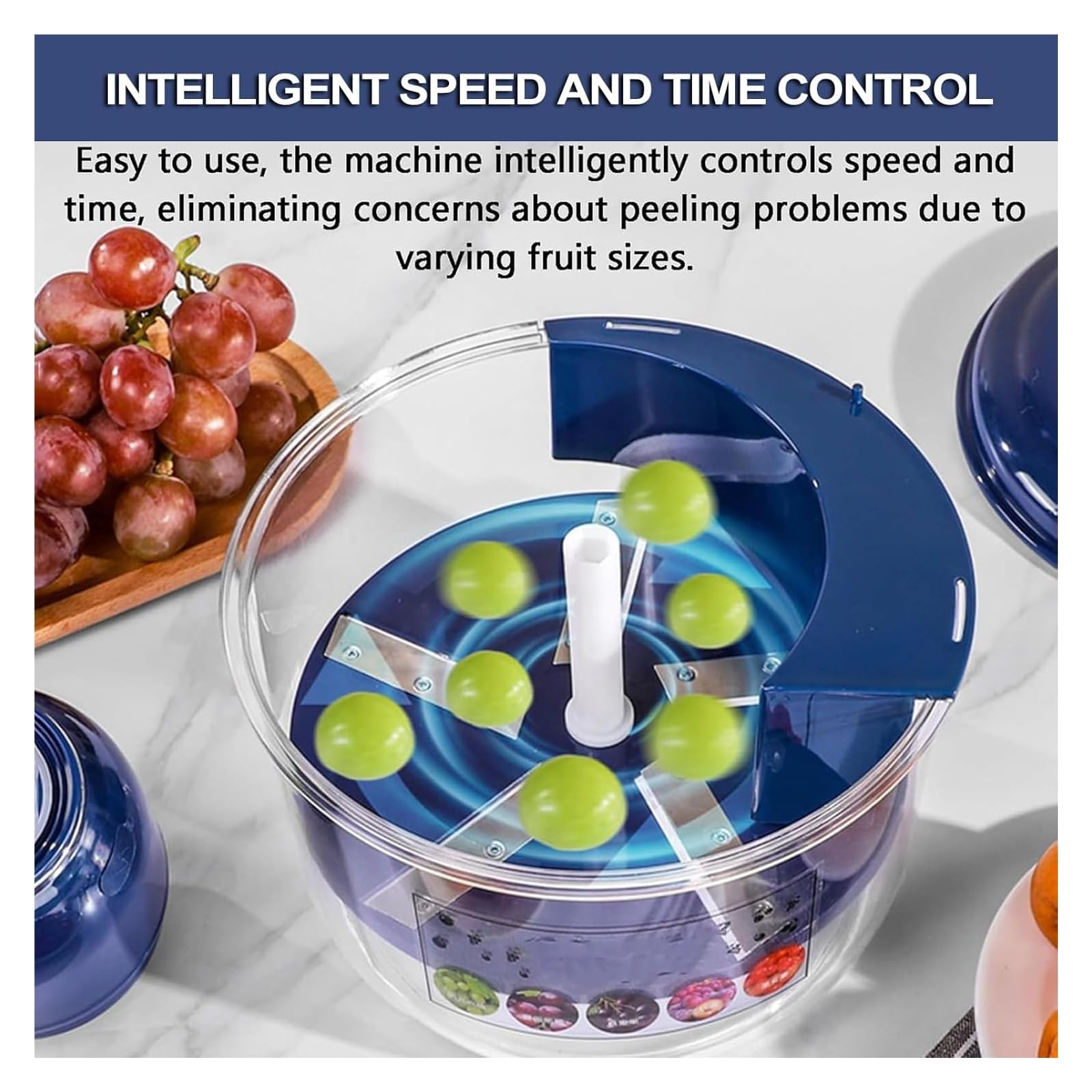 Pelapatate elettrico for uva, automatico piccoli frutti e pomodori, aglio, automatico 25S, controllo intelligente della velocità, lama adattiva(White)